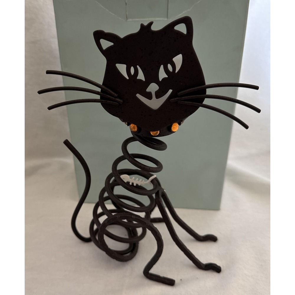 PartyLite STONES Candle Holder P8608 Metal Cat Skeleton Tea or Votive Halloween